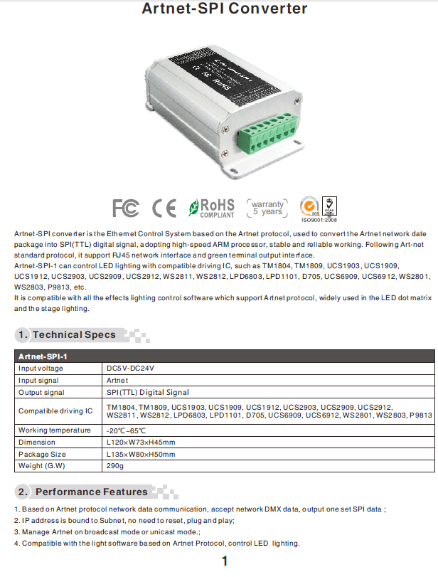 Convertisseur Artnet-SPI-1