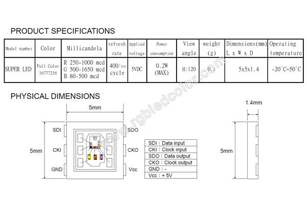 5050 RVB polychrome APA102C IC intégré SMD LED